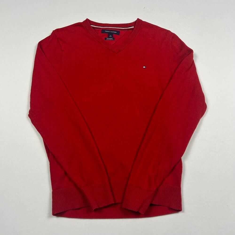 Tommy Hilfiger Red V Neck Cashmere Sweater
